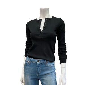 Lejule Stevie Ribbed Knit Henley Top Black Button Front Long Sleeve XS